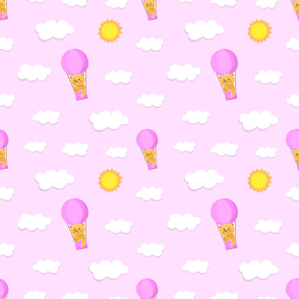 婴儿淋浴无缝模式，海报概念。可爱的气球与泰迪熊在热气球上抽象的背景。女孩宝宝淋浴或婴儿装饰。卡通平的风格。矢量图图片下载