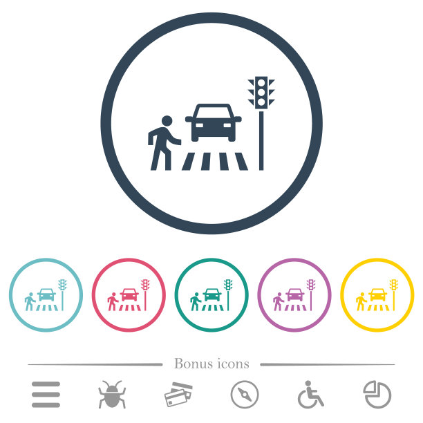 行人过街平面彩色图标在圆形轮廓图片下载