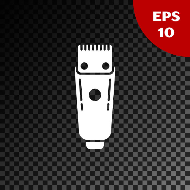白色电动理发器或剃须刀图标孤立在透明的黑色背景。理发店的标志。矢量图图片下载