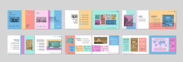 小册子创意设计。多用途模板与封面，背面和内页。图片下载