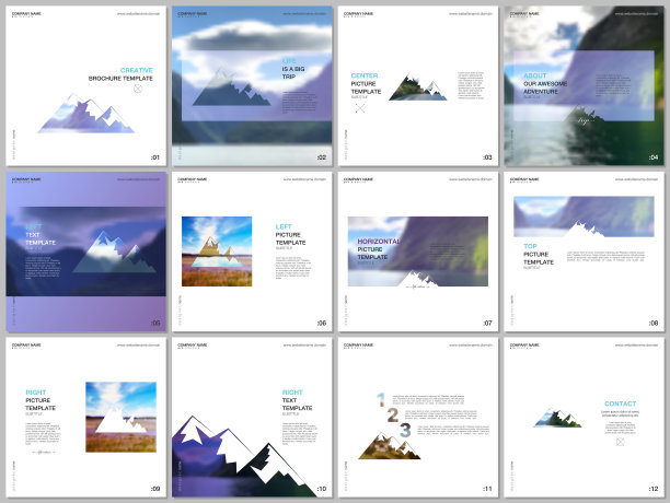 手册模板。包括设计模板的方形传单，传单，小册子，报告，演示，广告。背景为旅游露营、自然旅游、露营。Aadventure设计理念。图片下载