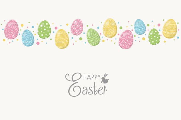 带有彩色彩蛋的复活节贺卡。向量图片下载