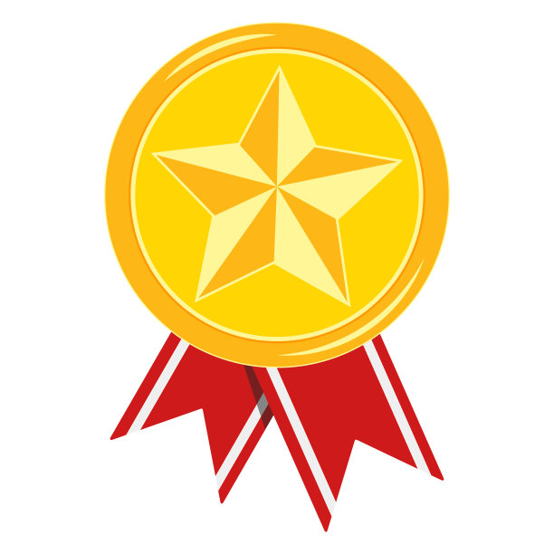 白色背景上孤立的红色丝带的金牌。图片下载