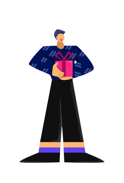 快乐卡通男人持有礼品盒与丝带上购买矢量平面插图图片下载