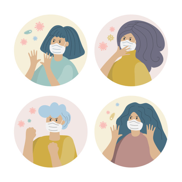 蒙面妇女防御细菌媒介集图片下载