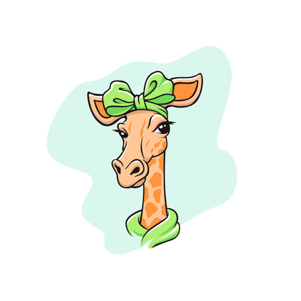 漂亮的雌性长颈鹿在弓肖像打印矢量图形插图图片下载
