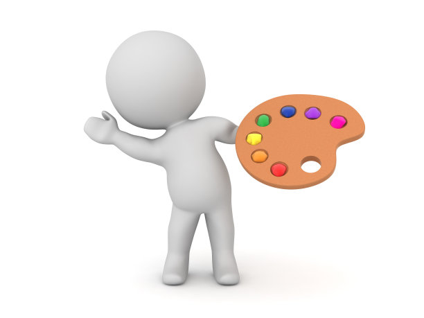 3D字符持有一个画家调色板和挥舞与另一只手图片下载