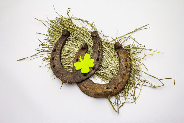 铸铁金属马蹄铁孤立在白色背景上。好运的象征，圣帕特里克节的概念，马配件图片下载