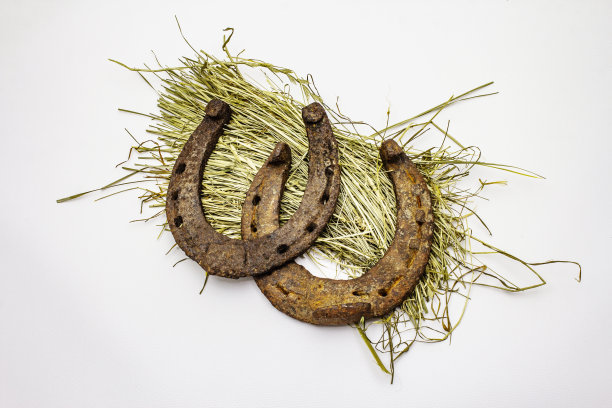 铸铁金属马蹄铁孤立在白色背景上。好运的象征，圣帕特里克节的概念，马配件图片下载