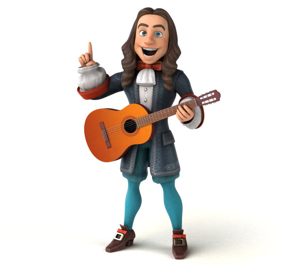 3D插图的卡通人在历史巴洛克服装图片下载