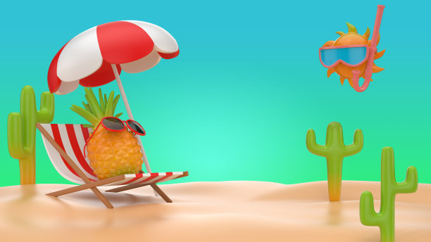 3d插图菠萝坐在长椅上的暑假旅行图片下载
