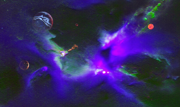 太空中的云朵与行星(艺术家的概念)图片下载