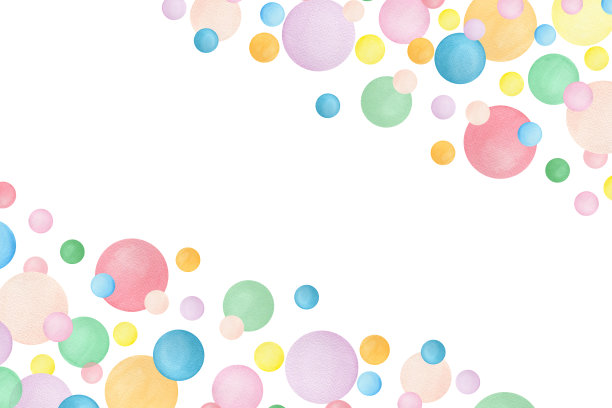 水彩画框泡泡背景，卡片设计插画与蜡笔彩色圆圈和复制空间，卡片模板设计为周年纪念，派对，婚礼，快乐的泡泡装饰图片下载