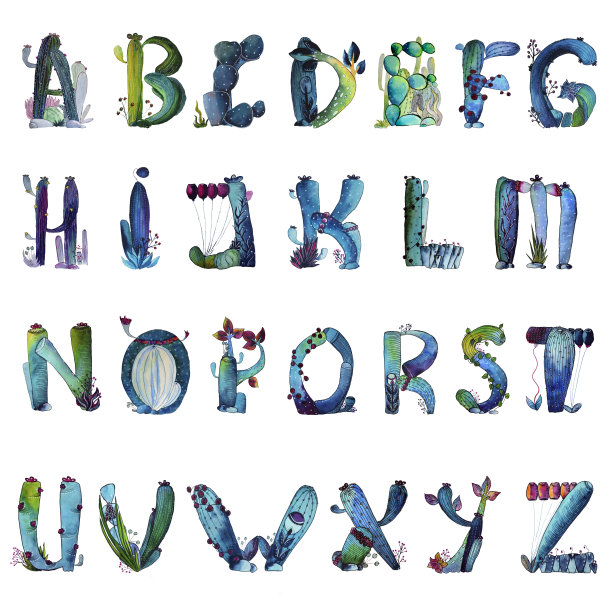 字母的形式仙人掌与花图片下载