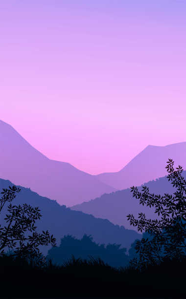 天然森林山地平线山树木的剪影。傍晚日出和日落。风景壁纸。矢量插图风格。色彩斑斓的视图的背景。图片下载