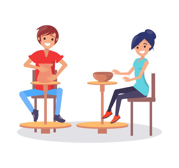 两个快乐的工匠，粘土大师，创造过程图片下载