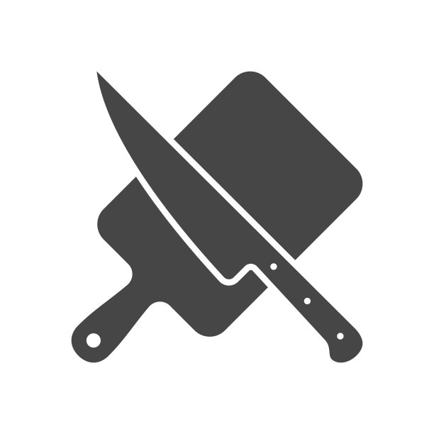 带有刀图标的砧板。切菜板的象征。平面矢量插图孤立在白色背景。图片下载