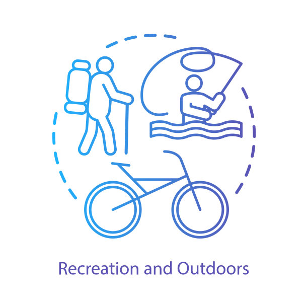 休闲、户外活动概念图标。主动休息，徒步旅行，骑自行车意念细线插画。湖旅游，河度假，垂钓。矢量孤立轮廓绘制。可编辑的中风图片下载