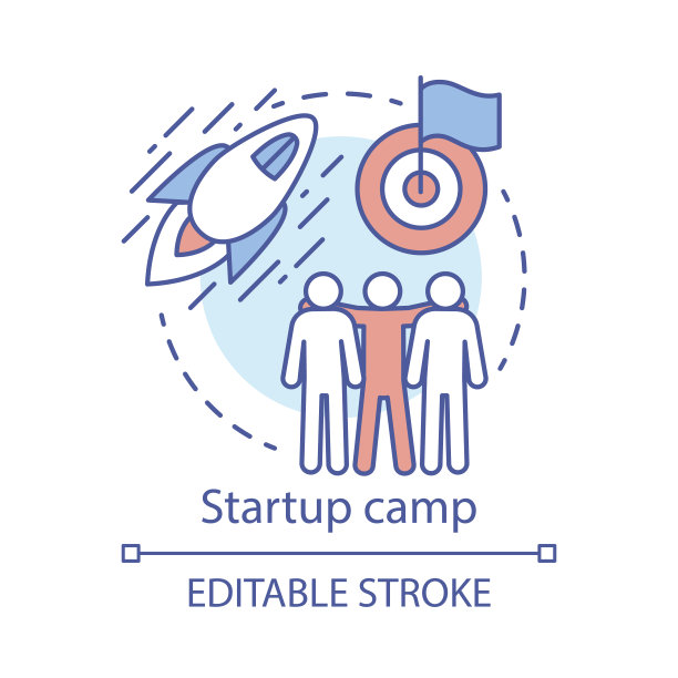 创业营概念图标。投资者、股东帮助勾勒出思路。公司、企业员工训练营。新公司的帮助。矢量孤立轮廓绘制。可编辑的中风图片下载
