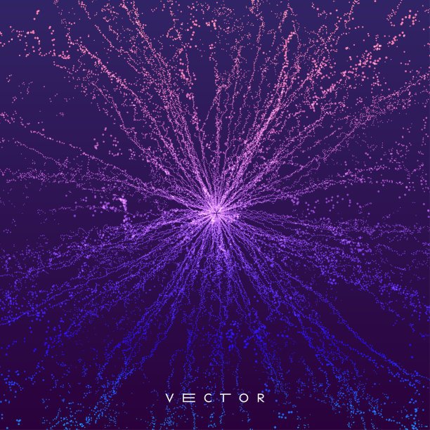 点爆炸。带有动态发射粒子的数组。3 d技术风格。抽象的背景。矢量图素材图片