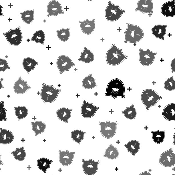 黑色防水图标隔离无缝模式上的白色背景。盾牌和雨伞。保护、安全、安全理念。耐水的象征。矢量图图片下载