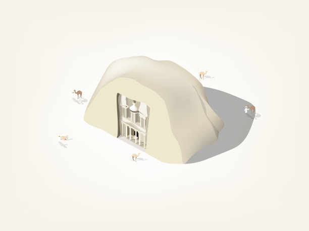 约旦佩特拉古城的财政部，约旦佩特拉的等距矢量插画风格图片下载