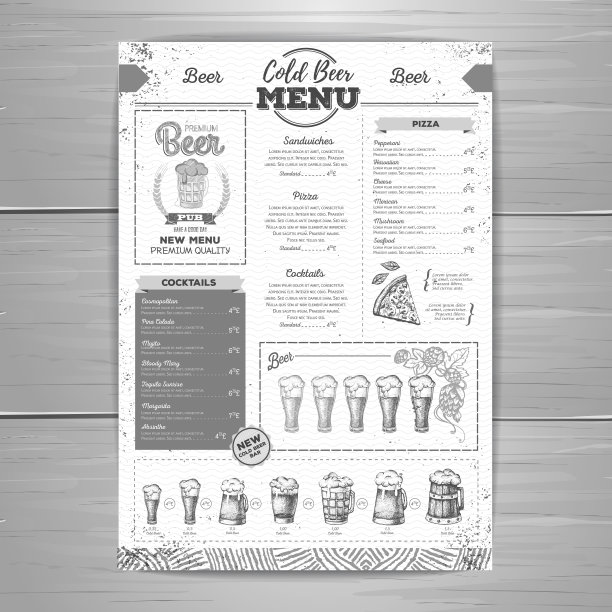 复古啤酒菜单设计。图片下载