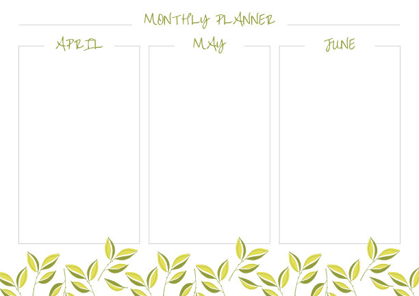 白色月度计划与明亮的绿叶设计图片下载