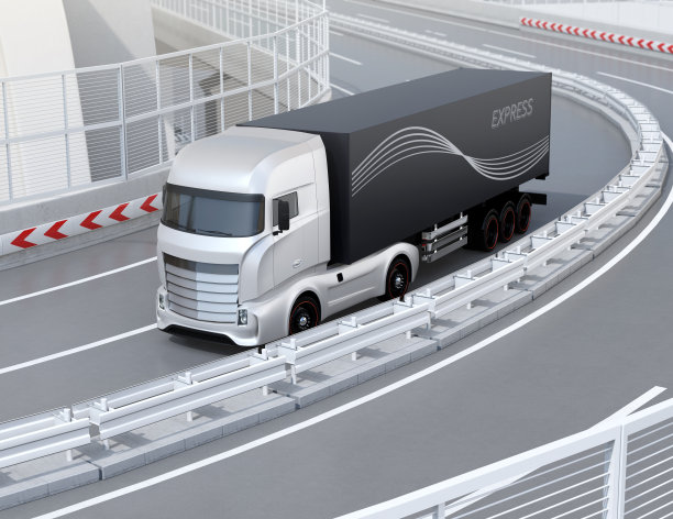 通过公路弯道的重型电动卡车通用设计图片下载