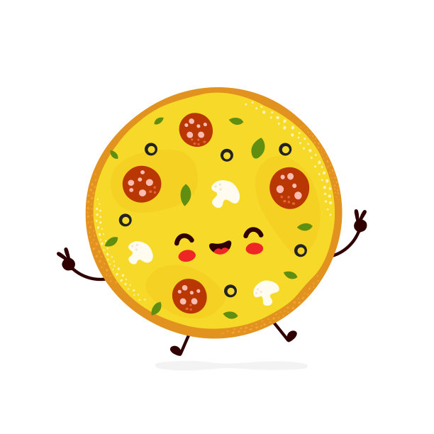 可爱的快乐微笑披萨。向量图片下载