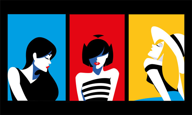 一套带有时尚女性肖像的卡片图片下载