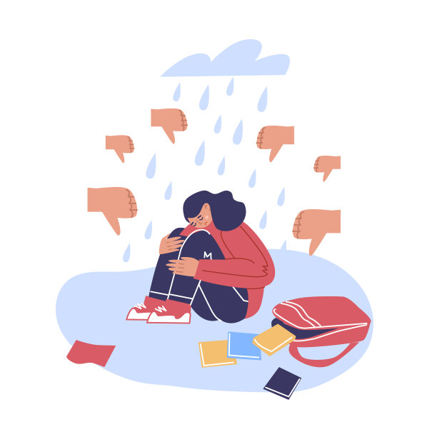 十几岁的欺凌。矢量图像的角色在一个抑郁的心理-情绪状态。依赖社交网络和公众舆论。图片下载