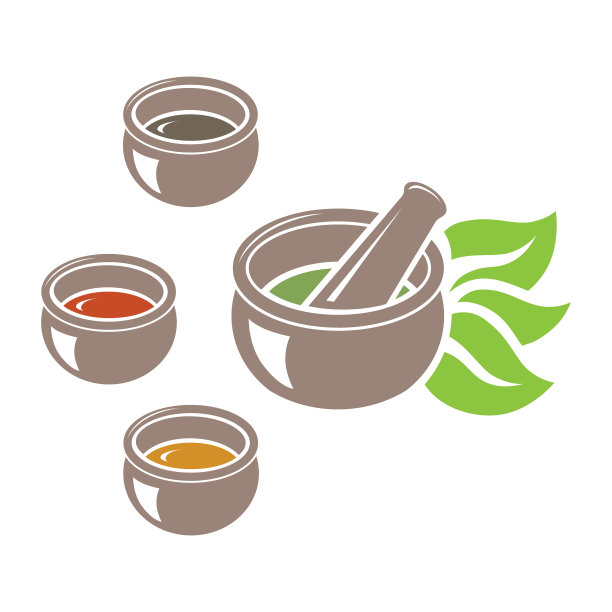 用研钵和杵与香料和绿叶图片下载