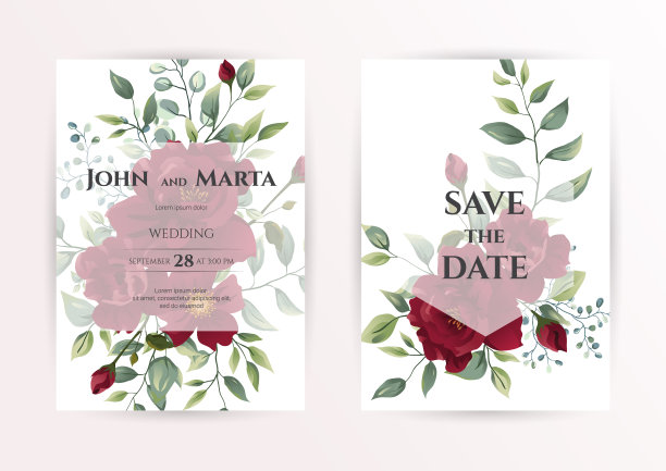红玫瑰婚礼请帖。图片下载