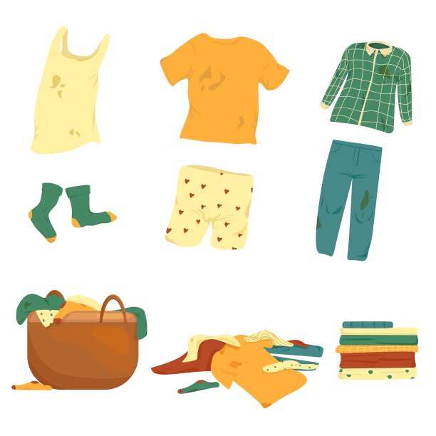 一套脏衣服和一个洗衣篮。图片下载