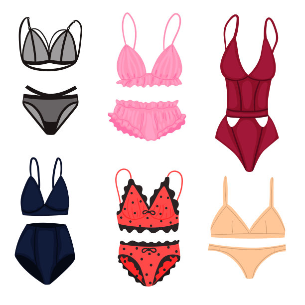 一套女性内衣孤立在一个白色的背景。矢量图形。图片下载