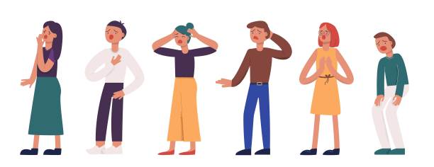 收集不快乐受苦的卡通人物矢量平面插图图片下载