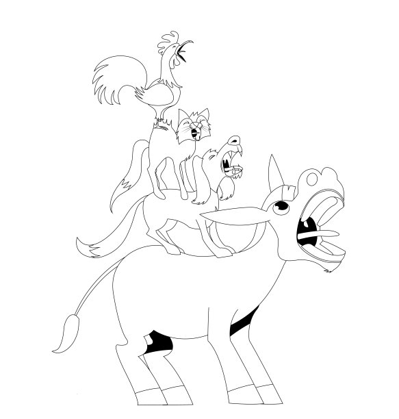 不莱梅镇音乐家。黑白版。图片下载