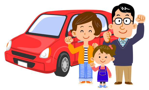 家庭汽车和三口之家图片下载