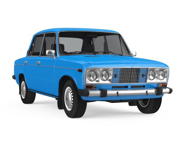 隔离的蓝色复古车图片下载