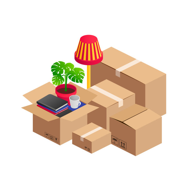 等距搬迁概念堆叠盒家具图片下载