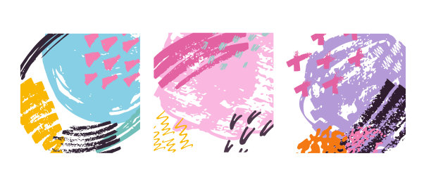 社交媒体模板。明亮的颜色与手绘涂鸦复活节假期纹理。季节性销售旗帜。生日聚会或周年纪念邀请。春假艺术背景集。抽象的图案。图片下载