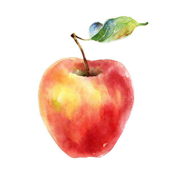 水彩红黄苹果孤立在白色的背景图片下载