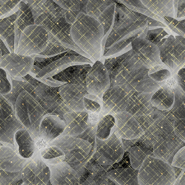 黑白花和金色抽象几何对角线重叠条纹格子无缝图案图片下载