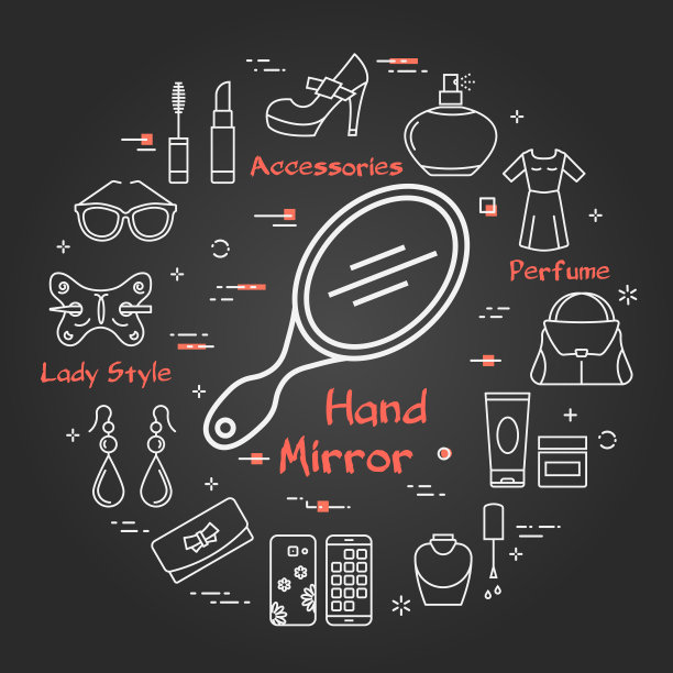 女性黑色配件概念与红手镜图标图片下载