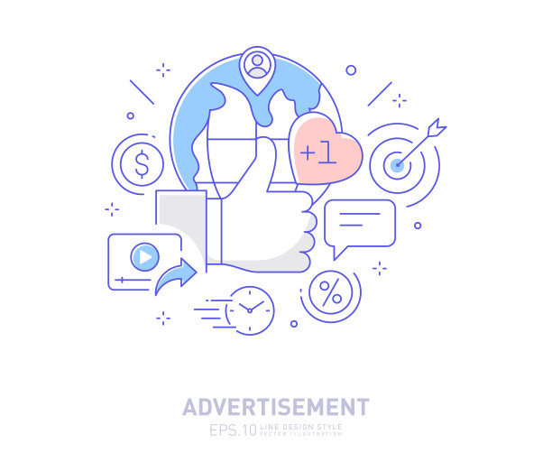 数字营销-平面线设计风格的社交媒体概念图标图片下载