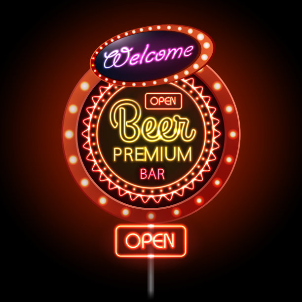 啤酒吧霓虹灯。复古的路标图片下载