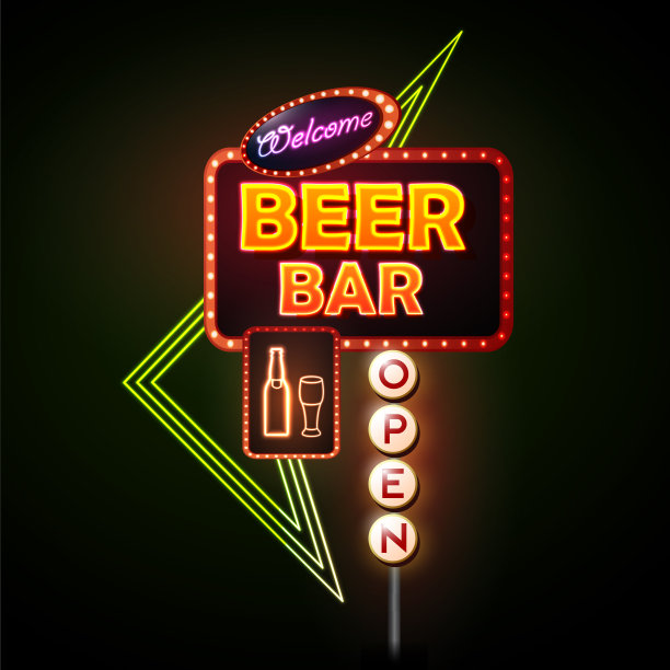 啤酒吧霓虹灯。复古的路标图片下载