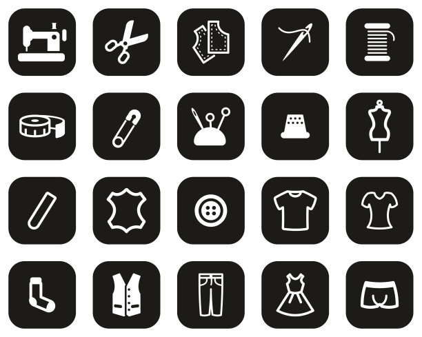 裁缝店图标白上黑平设计集大图片下载