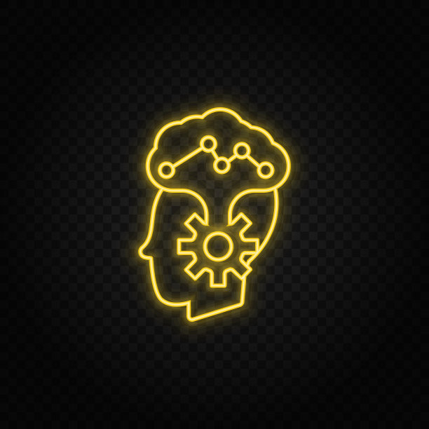 疾病，大脑，精神病学黄色霓虹图标。黄色霓虹矢量图标。透明的背景图片下载